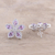 Rhodium plated amethyst button earrings, 'Petal Shimmer' - Rhodium Plated Amethyst Button Earrings from India