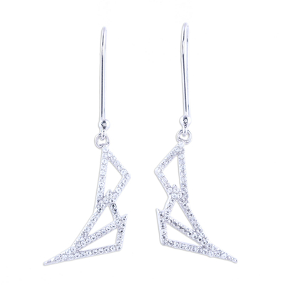 Rhodium plated sterling silver dangle earrings, 'Fashionable Shimmer' - Geometric Rhodium Plated Sterling Silver Earrings from India