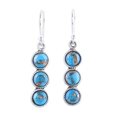 Circular Sterling Silver and Composite Turquoise Earrings