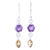 Amethyst and citrine dangle earrings, 'Alluring Sparkle' - Amethyst and Citrine Dangle Earrings from India thumbail