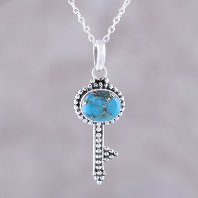 Sterling Silver And Turquoise Key Pendant Necklace Dotted Novica - Turquoise Pendant Necklace In Sterling Silver Sterling Silver And Turquoise Key Pendant Necklace Dotted Novica - Turquoise Pendant Necklace In Sterling Silver