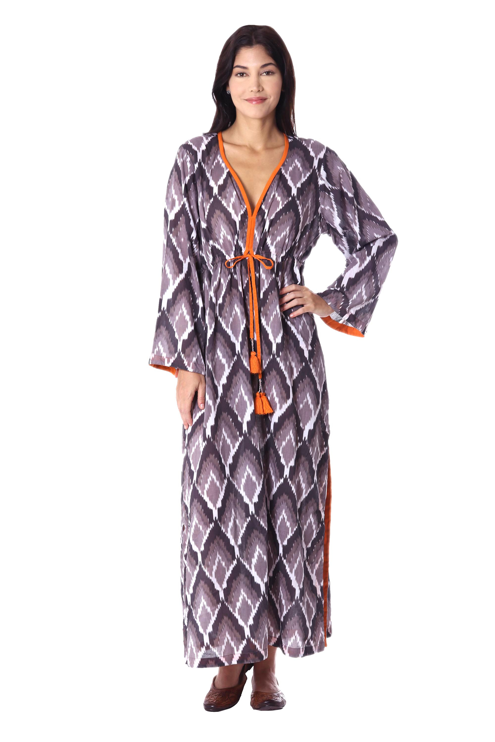 Grey and White Print 100% Cotton Long Sleeve Maxi Dress - Flames of ...