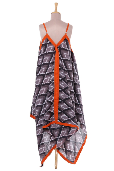 Cotton maxi dress, 'Magical Bliss' - Grey Black and Orange Print Cotton Maxi Dress
