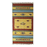 Cotton area rug, 'Rugged Flowers' (4x6) - Cotton Rug (4x6) Abstract Geometric Design in Warm Colors