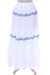 Cotton maxi skirt, 'Botanical Whimsy' - White Cotton Long Skirt with Blue Embroidered Floral Pattern (image 2c) thumbail