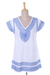 Cotton tunic, 'Blue on White Elegance' - White Cotton Tunic with Indian Embroidery Designs in Blue (image 2a) thumbail