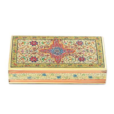 Wood decorative box, 'Persian Bliss' - Handcrafted Floral Wood Decorative Box from India