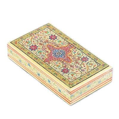 Holz-Dekokasten, 'Persische Glückseligkeit - Handgefertigte florale Holzdekorschachtel aus Indien