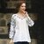 Cotton tunic, 'Late Night Bloom' - Long Sleeve Floral White Tunic Hand Embroidered in India thumbail