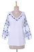 Cotton tunic, 'Late Night Bloom' - Long Sleeve Floral White Tunic Hand Embroidered in India (image 2a) thumbail