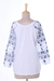 Cotton tunic, 'Late Night Bloom' - Long Sleeve Floral White Tunic Hand Embroidered in India (image 2b) thumbail