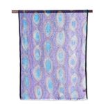 Wool shawl, 'Watchful Violet' - Hand-Painted Wool Shawl in Violet from India