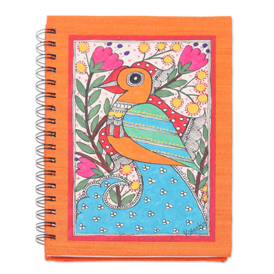 Paper Journal with Signed Madhubani Bird Painting from India