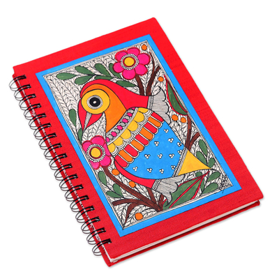 Zeitschrift aus handgeschöpftem Papier, 'Gartenvogel'. - Tagebuch aus handgeschöpftem Papier mit Umschlagmalerei eines Gartenvogels