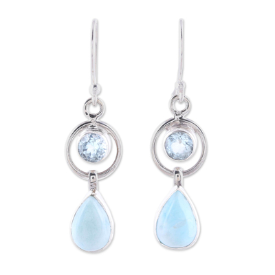 Larimar and blue topaz dangle earrings, 'Gleaming Daylight' - Larimar and Blue Topaz Dangle Earrings from India