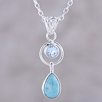 Larimar and blue topaz pendant necklace, 'Gleaming Daylight' - Larimar and Blue Topaz Pendant Necklace from India