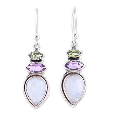 Multi-gemstone dangle earrings, 'Gemstone Allure' - Multi-Gemstone Dangle Earrings from India
