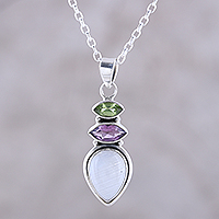 Multi-gemstone pendant necklace, 'Gemstone Allure' - Multi-Gemstone Pendant Necklace from India