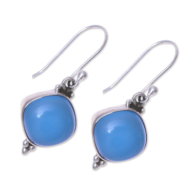 Chalcedony dangle earrings, 'Gleaming Grandeur' - Chalcedony Dangle Earrings from India