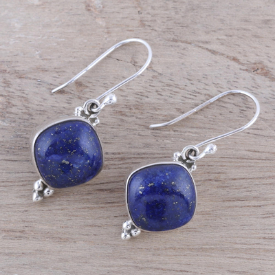 Lapis lazuli dangle earrings, 'Gleaming Grandeur' - Lapis Lazuli Dangle Earrings from India