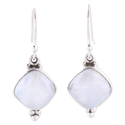 Rainbow moonstone dangle earrings, 'Gleaming Grandeur' - Rainbow Moonstone Dangle Earrings from India