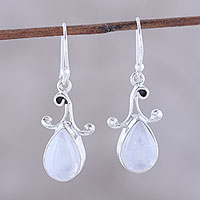 Rainbow moonstone dangle earrings, 'Lustrous Drops' - Teardrop Rainbow Moonstone Dangle Earrings from India