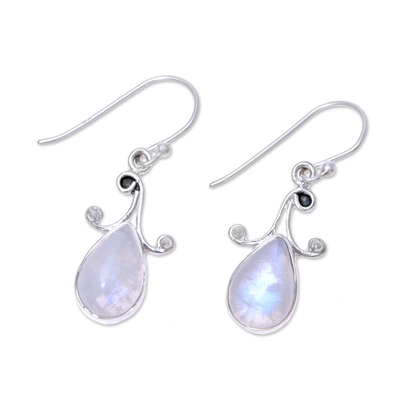 Rainbow moonstone dangle earrings, 'Lustrous Drops' - Teardrop Rainbow Moonstone Dangle Earrings from India