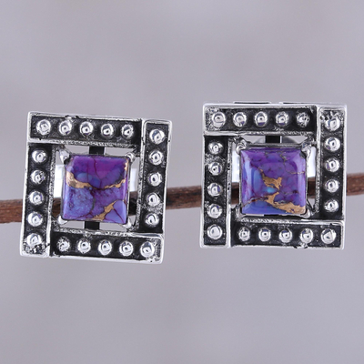 Sterling silver and composite turquoise stud earrings, Beautiful Windows in Purple