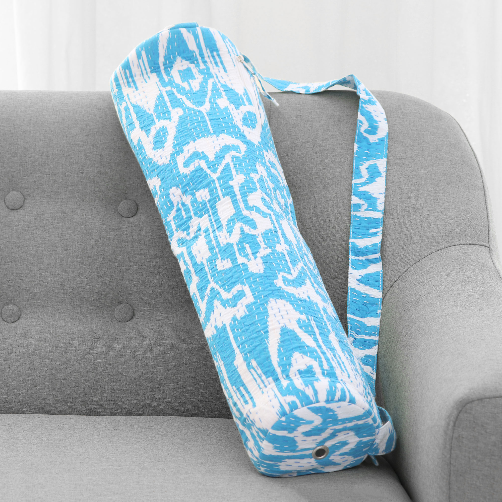 Ikat Pattern 100 Cotton Blue And White Yoga Mat Bag Blue At