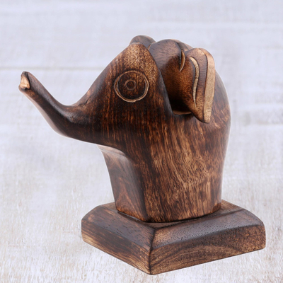Porta gafas de madera - Soporte para anteojos de madera de mango elefante marrón tallado a mano