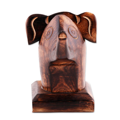 Wood eyeglasses holder, 'Elephant Eyes' - Hand Carved Brown Elephant Mango Wood Eyeglasses Holder