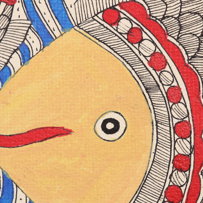 Madhubani painting, 'Kingdom of Fish' - Fish-Themed Madhubani Painting from India