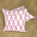Cotton cushion covers, 'Mughal Blooms' (pair) - Pink and White Floral Pair of Cotton Cushion Covers
