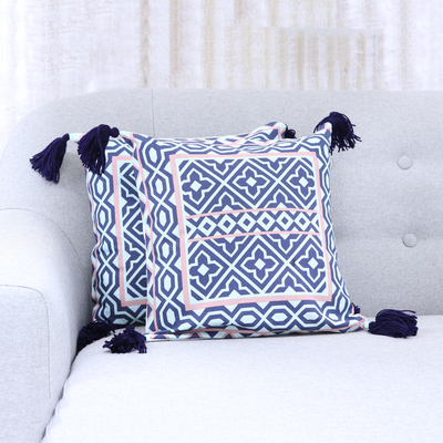 Cotton cushion covers, Geometric Blooms (pair)