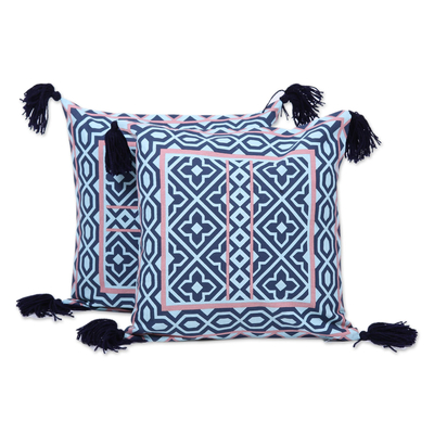 Kissenbezüge aus Baumwolle, (Paar) - Geometrisches Paar Kissenbezüge aus Baumwolle in Marineblau und Koralle und Aqua