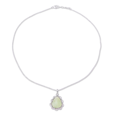 Chalcedony pendant necklace, 'Lovely Drop' - Leaf Motif Chalcedony Pendant Necklace from India