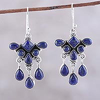Lapis lazuli waterfall earrings, 'Lapis Dream' - Lapis Lazuli Waterfall Earrings from India