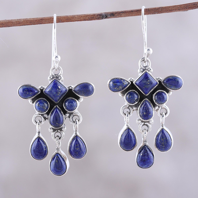 Lapis lazuli waterfall earrings, 'Lapis Dream' - Lapis Lazuli Waterfall Earrings from India