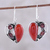 Carnelian and garnet dangle earrings, 'Red Hearts' - Carnelian and Garnet Heart Earrings from India