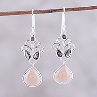 Moonstone and smoky quartz dangle earrings, 'Evening Delight'