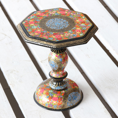 Pedestal decorativo de madera - Pedestal decorativo de madera floral colorido de la India