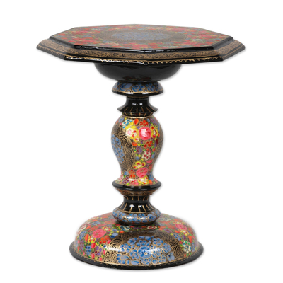 Pedestal decorativo de madera - Pedestal decorativo de madera floral colorido de la India