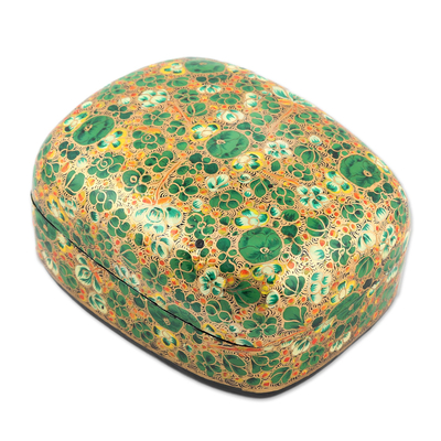 Wood decorative box, 'Lush Kashmir Valley' - Wood and Papier Mache Decorative Box with Floral Leaf Design