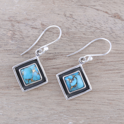 Sterling silver dangle earrings, 'Chic Kites in Blue' - Sterling Silver and Blue Composite Turquoise Dangle Earrings