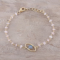Gold plated labradorite and rose quartz pendant bracelet, 'All Eyes on You' - Gold Plated Labradorite and Rose Quartz Pendant Bracelet