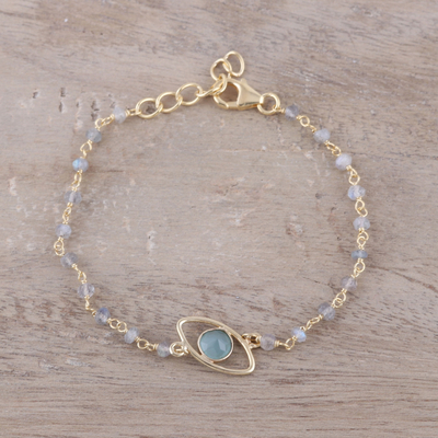 Gold plated chalcedony and labradorite pendant bracelet, 'All Eyes on You' - Gold Plated Chalcedony and Labradorite Pendant Bracelet