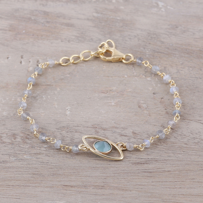 Gold plated chalcedony and labradorite pendant bracelet, 'All Eyes on You' - Gold Plated Chalcedony and Labradorite Pendant Bracelet