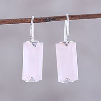 Rose quartz drop earrings, 'Beautiful Pink' - 12-Carat Rose Quartz Drop Earrings from India