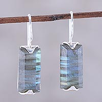 Labradorite drop earrings, 'Beautiful Aurora' - 12-Carat Labradorite Drop Earrings from India