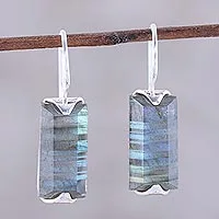 Labradorite drop earrings, 'Beautiful Aurora'